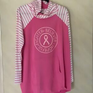 Pink Hoodie with Striped Sleeves